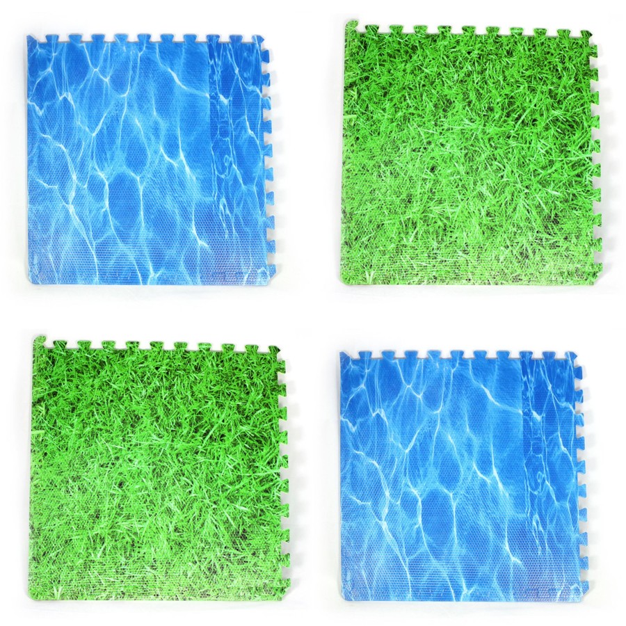 Play Mats Talking Turtle | Large Interlocking Foam Play Mats - 2X Grass & 2X Water